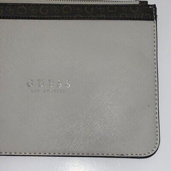 Guess Los Angeles Women's Gray Black Monogram Trim Slim Wristlet - Picture 3 of 9
